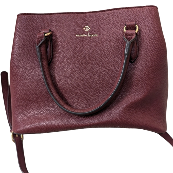 Nanette Lepore Burgundy 2 Zipper Cross Shoulder Purse - Picture 2 of 9